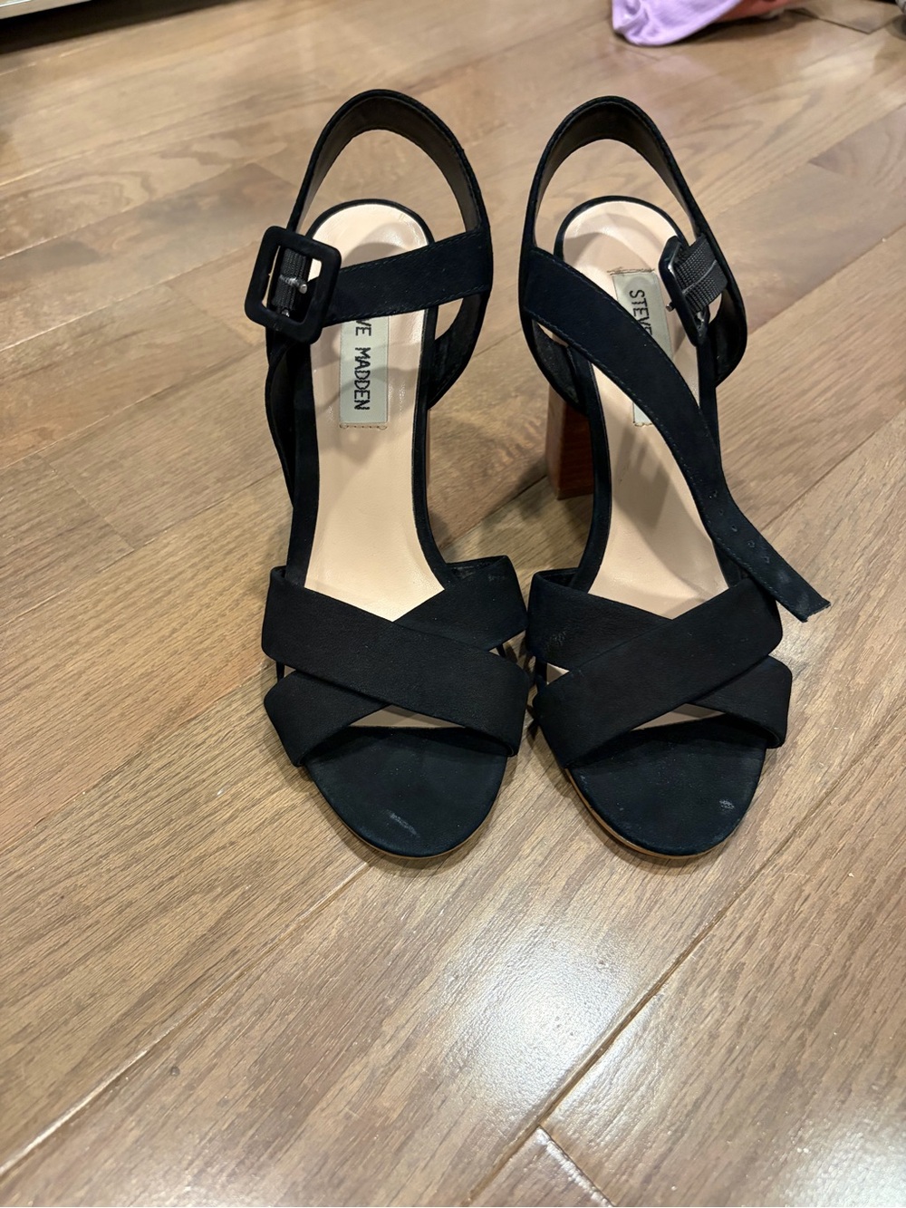 Steve Madden Black Crisscross Ankle Strap Block Heels